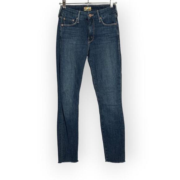 Mother Looker Ankle Fray Jeans SIZE 24 Girl Crush Blue Denim Skinny - Picture 1 of 13